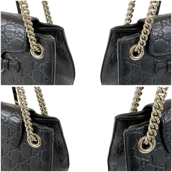 Gucci Chain Mini Shoulder Bag Emily Shima Leather Black 2way Tassel - Picture 4 of 12
